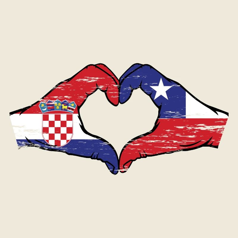Croatia Chile flag hands heart shape used