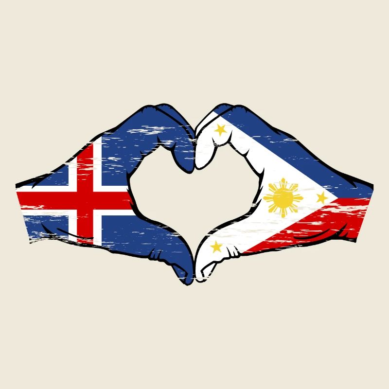 Islande Philippines drapeau mains forme de coeur utilisé