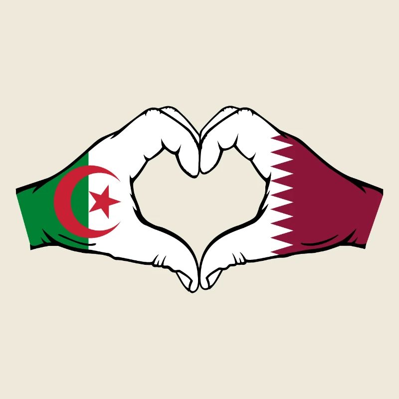 Algérie Qatar Drapeau Mains Coeur Forme