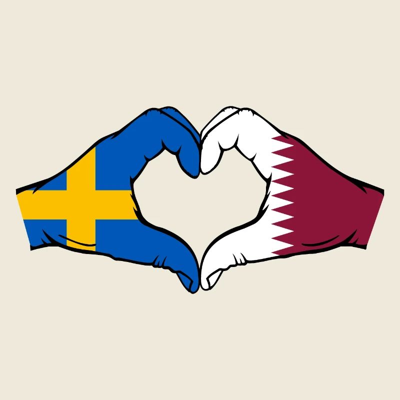 Suède Qatar Drapeau Mains Coeur Forme