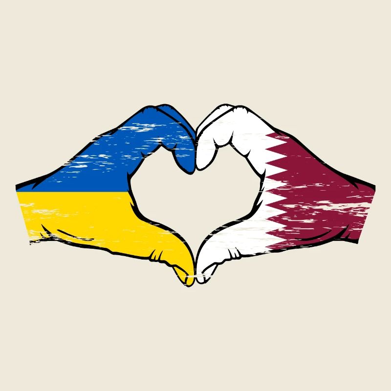 Drapeau de l’Ukraine Qatar mains forme de coeur utilisé