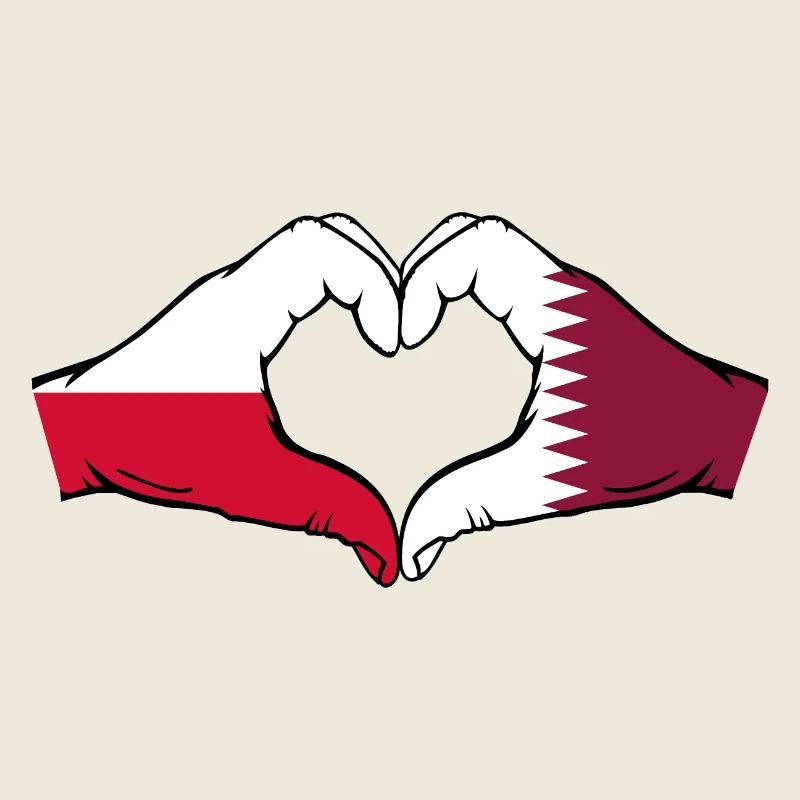 Poland Qatar Flag Hands Heart Shape