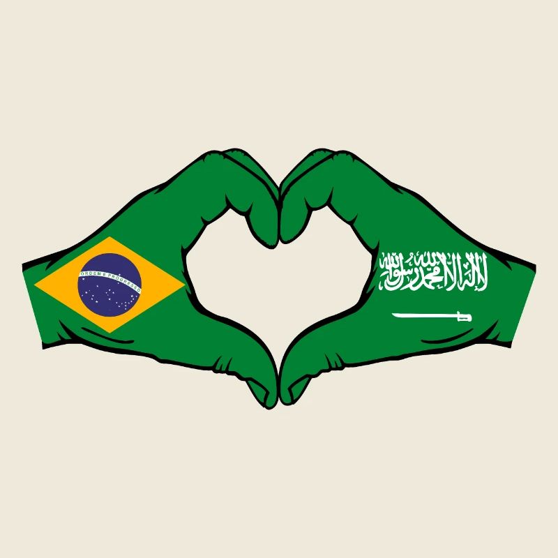 Brésil Arabie Saoudite Drapeau Mains Coeur Forme