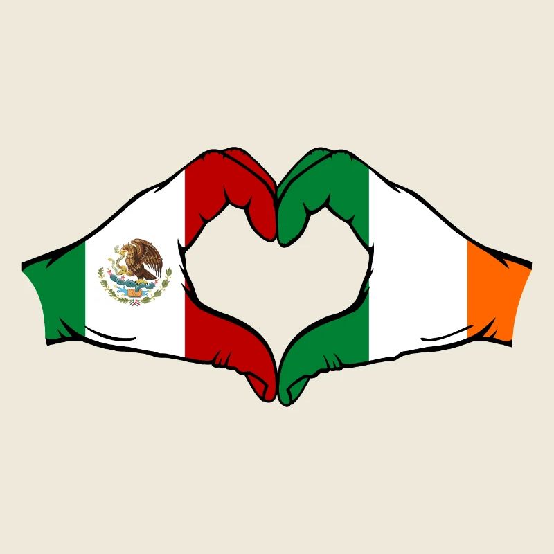 Mexico Ireland Flag Hands Heart Shape