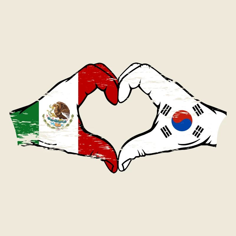 Mexique Corée drapeau mains forme de coeur utilisé