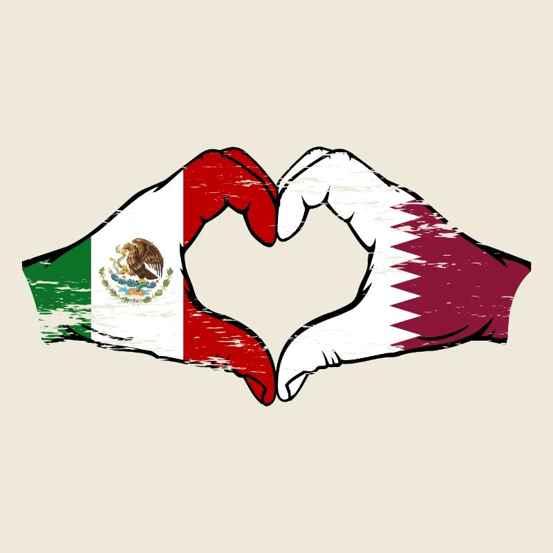 Mexico Qatar flag hands heart shape used