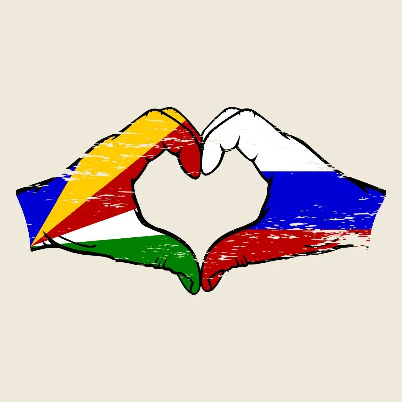 Seychelles Russie Drapeau Mains Coeur Forme Utilisé