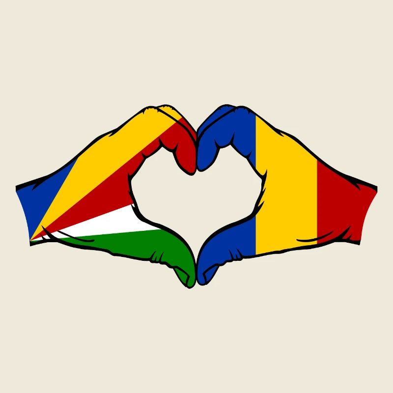 Seychelles Romania Flag Hands Heart Shape