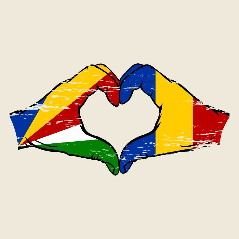 Seychelles Roumanie drapeau mains forme de coeur utilisé