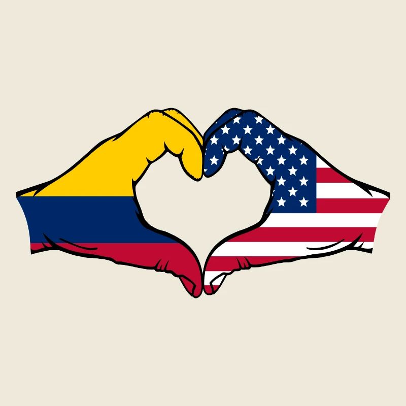 Colombie États-Unis Drapeau Mains Coeur Forme