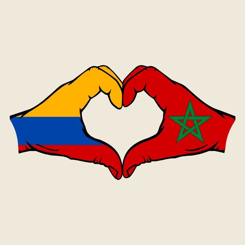 Colombie Maroc Drapeau Mains Coeur Forme