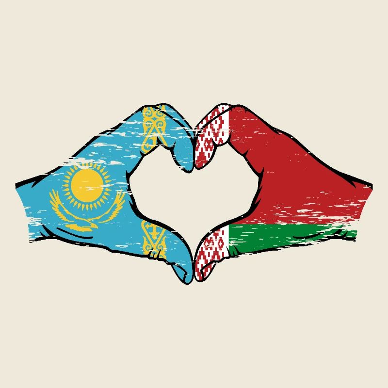 Kazakhstan Biélorussie drapeau mains forme de coeur utilisé