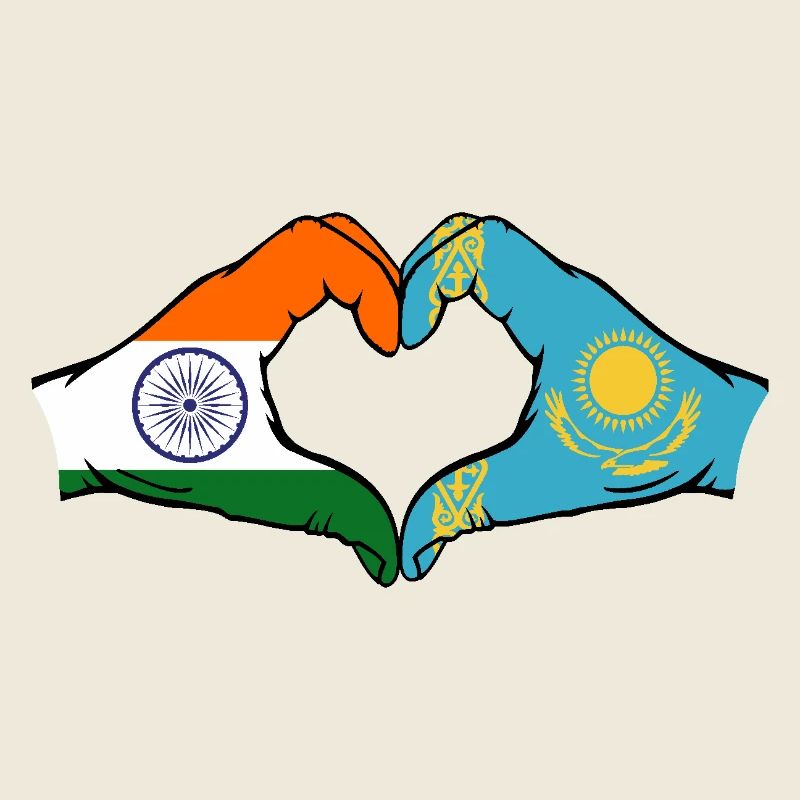 Inde Kazakhstan Drapeau Mains Coeur Forme