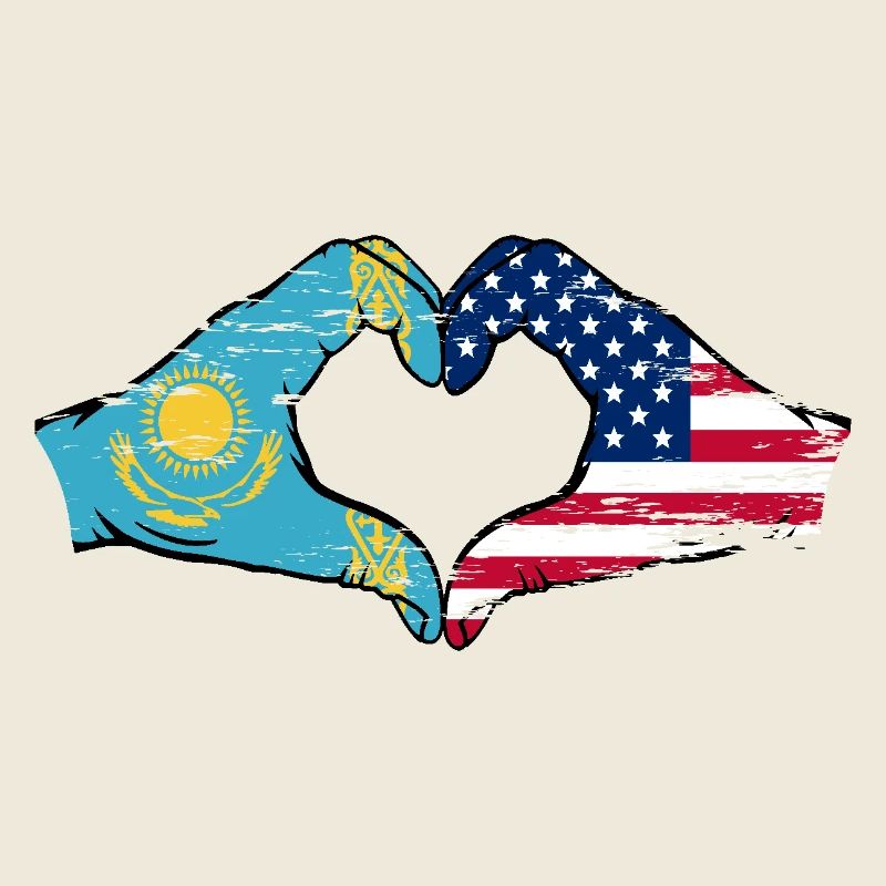 Kazakhstan États-Unis drapeau mains forme de coeur utilisé