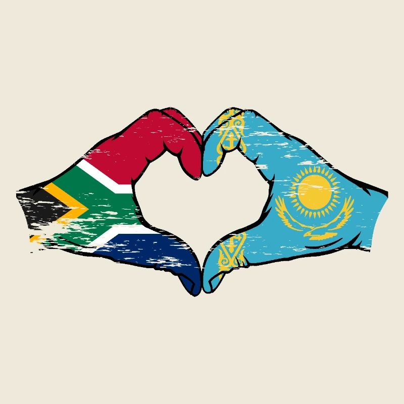 Afrique du Sud Kazakhstan drapeau mains forme de coeur utilisé