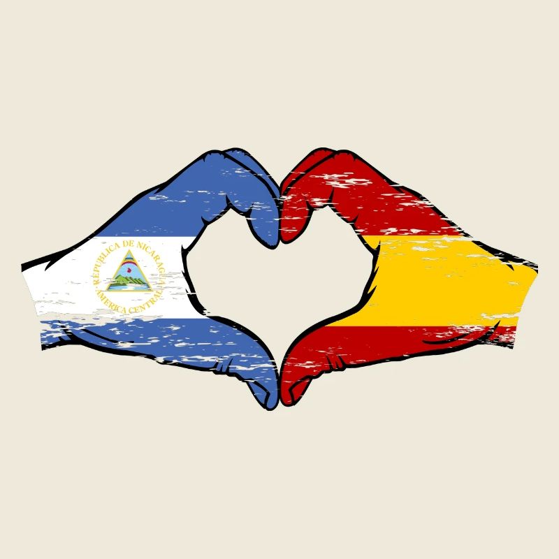 Nicaragua Espagne drapeau mains forme de coeur utilisé