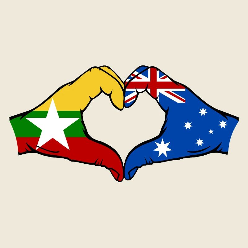 Myanmar Australie Drapeau Mains Coeur Forme