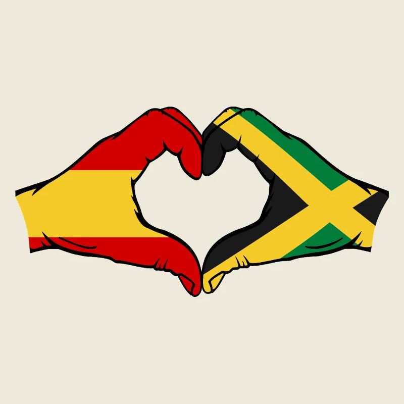 Espagne Jamaïque Drapeau Mains Coeur Forme