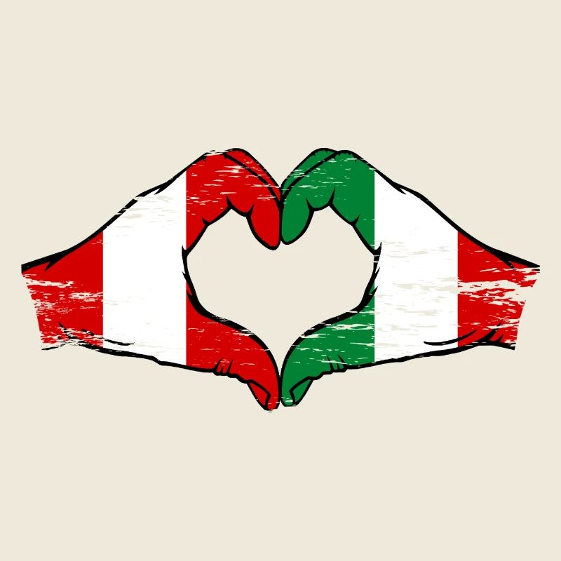 Pérou Italie Drapeau Mains Coeur Forme Utilisé