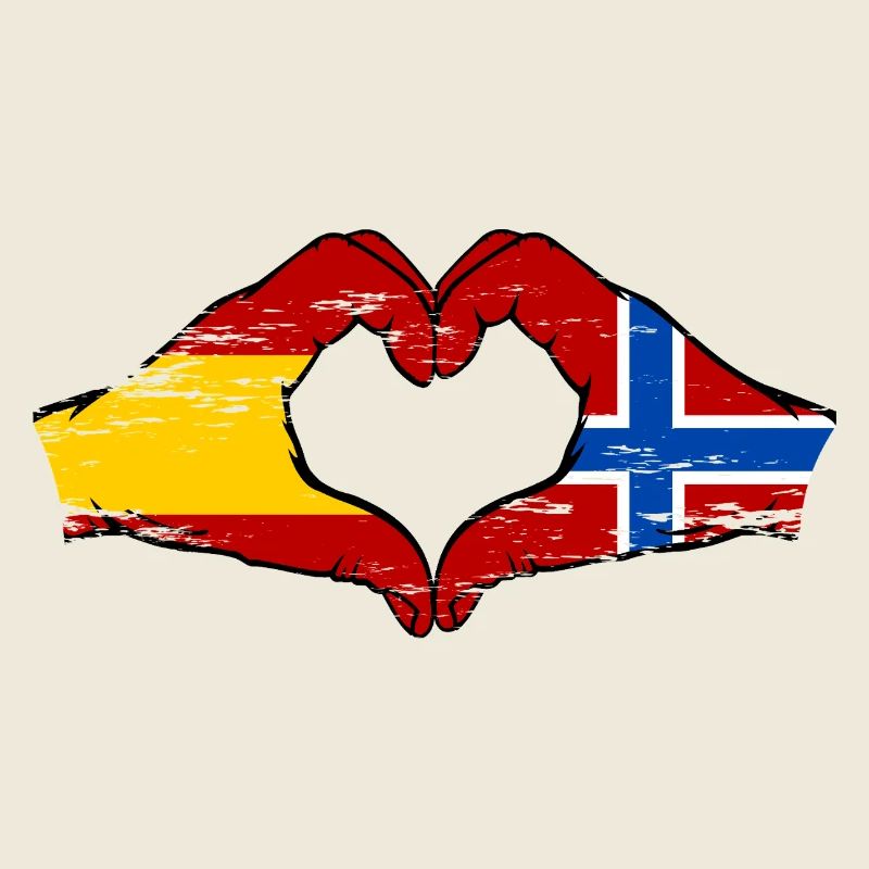 Spain Norway flag hands heart used