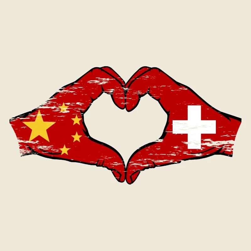 China Switzerland Flag Hands Heart Shape Used