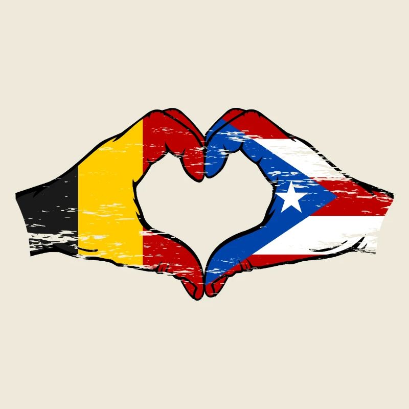 Belgique Porto Rico drapeau mains forme de coeur utilisé
