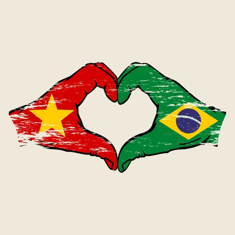 Vietnam Brésil Drapeau Mains Coeur Forme Utilisé