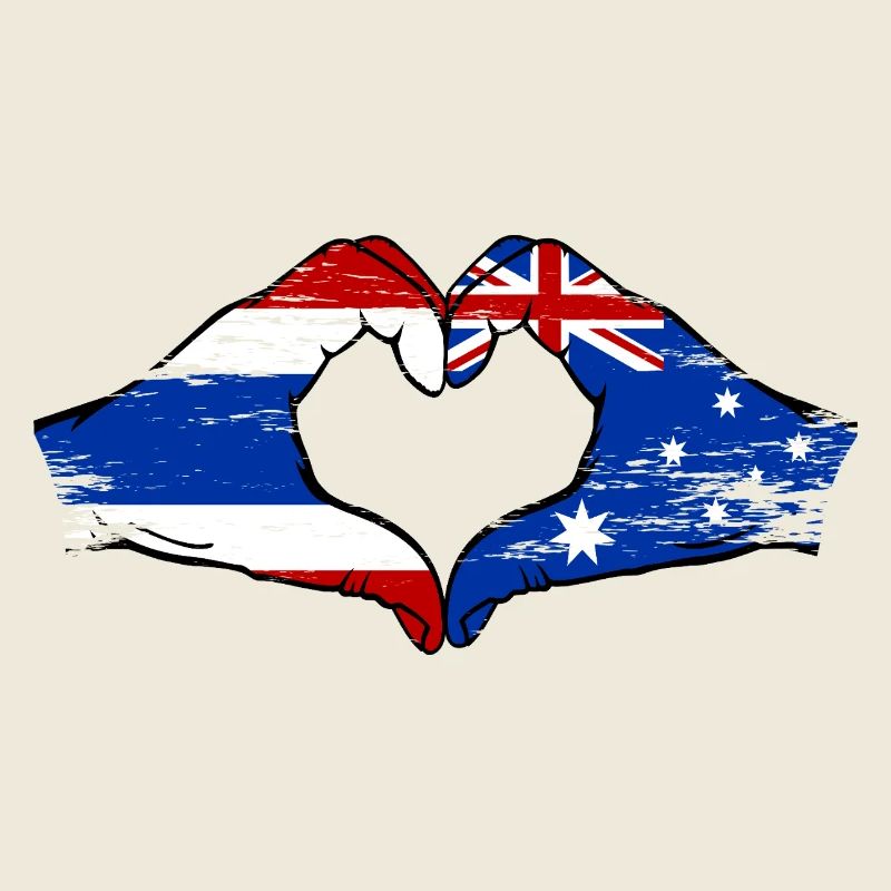 Thailand Australia Flag Hands Heart Shape Used