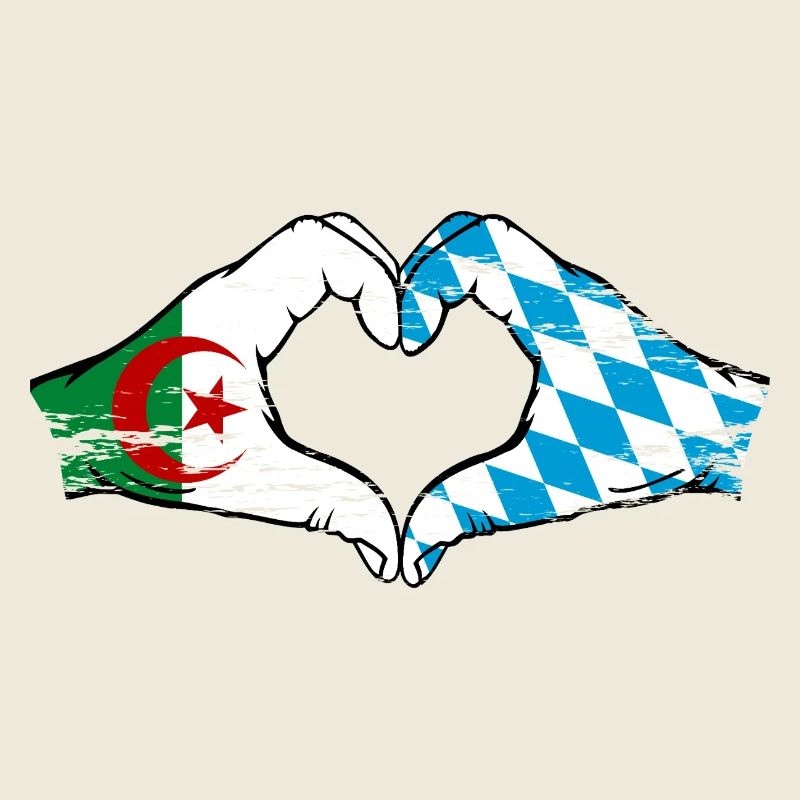 Algérie Bavière Drapeau Mains Coeur Forme Utilisé