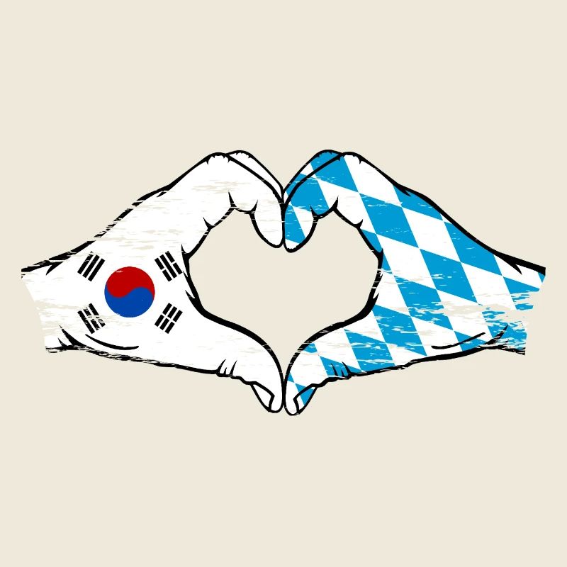 Corée du Sud Bavière Drapeau Mains Coeur Forme Utilisé