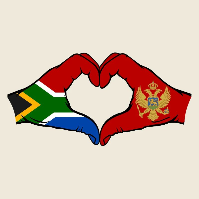 Afrique du Sud Monténégro Drapeau Mains Coeur Forme