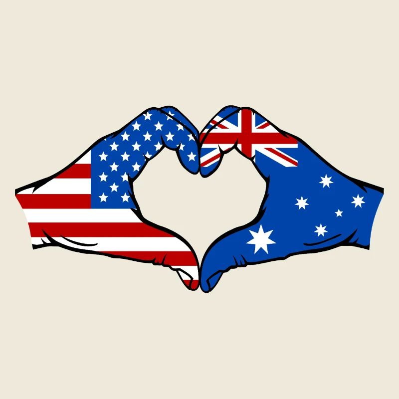 États-Unis, Australie, drapeau, main, forme de coeur