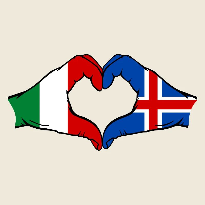 Italy Iceland flag hands heart shape