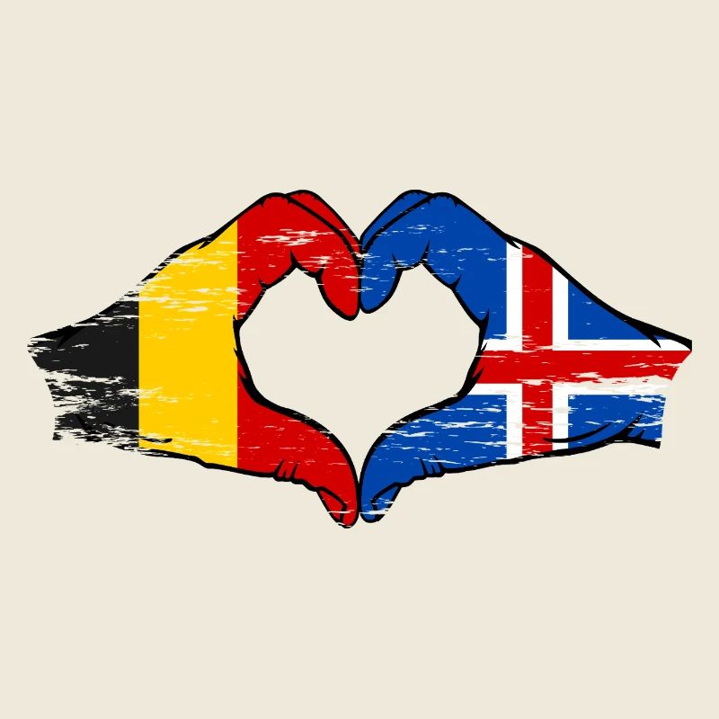 Belgique Islande drapeau mains forme de coeur utilisé