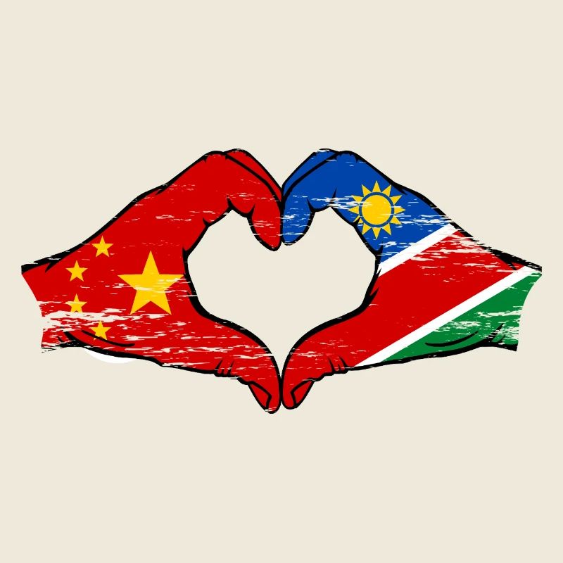 Drapeau de la Chine et de la Namibie, mains en forme de cœur