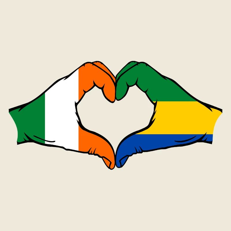 Irlande Gabon Drapeau Mains Coeur Forme