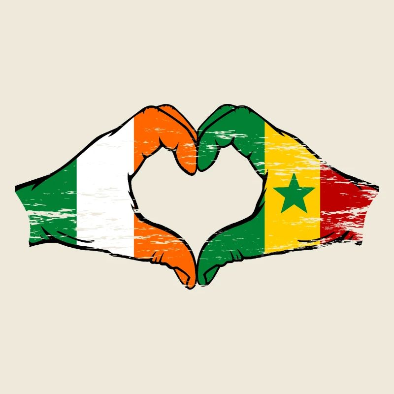 Ireland Senegal Flag Hands Heart Shape used
