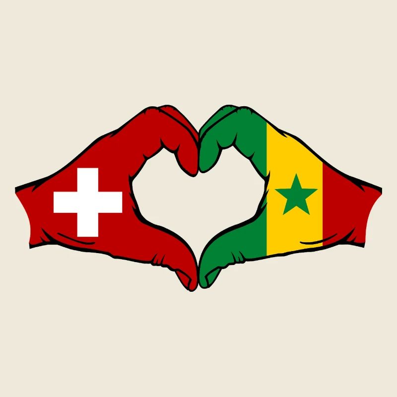 Suisse Sénégal Drapeau Mains Coeur Forme