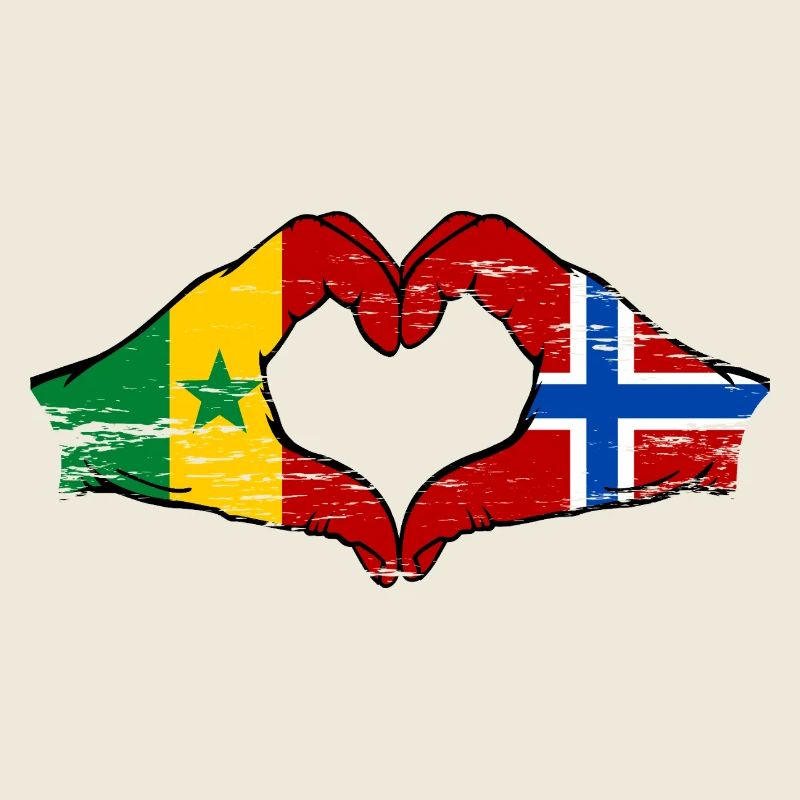 Sénégal Norvège drapeau mains forme de coeur utilisé