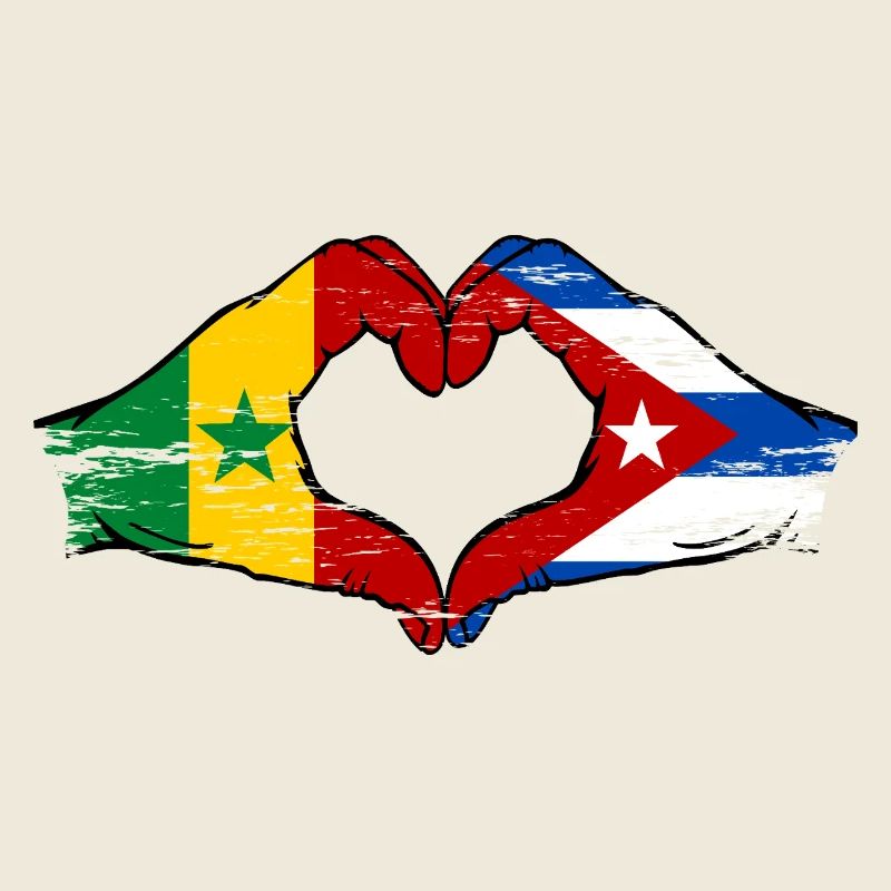 Senegal Cuba Flag Hands Heart Shape