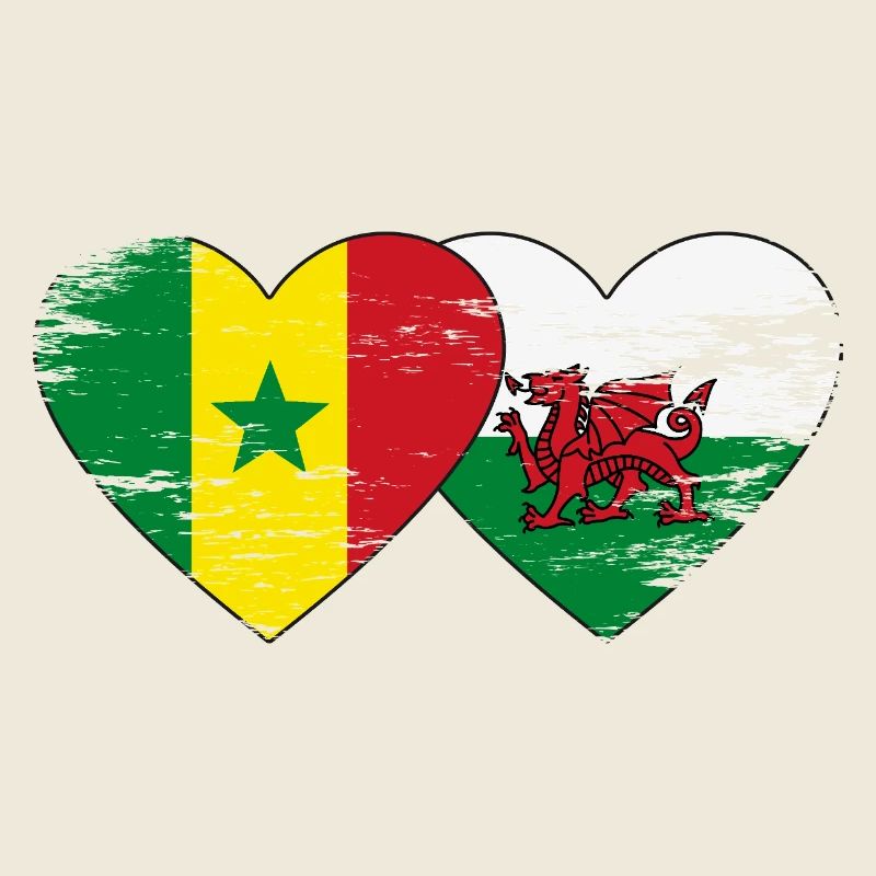 Senegal Wales flag hands heart shape used