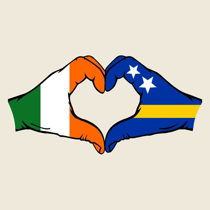Irlande Drapeau Curaçao Mains Forme de cœur