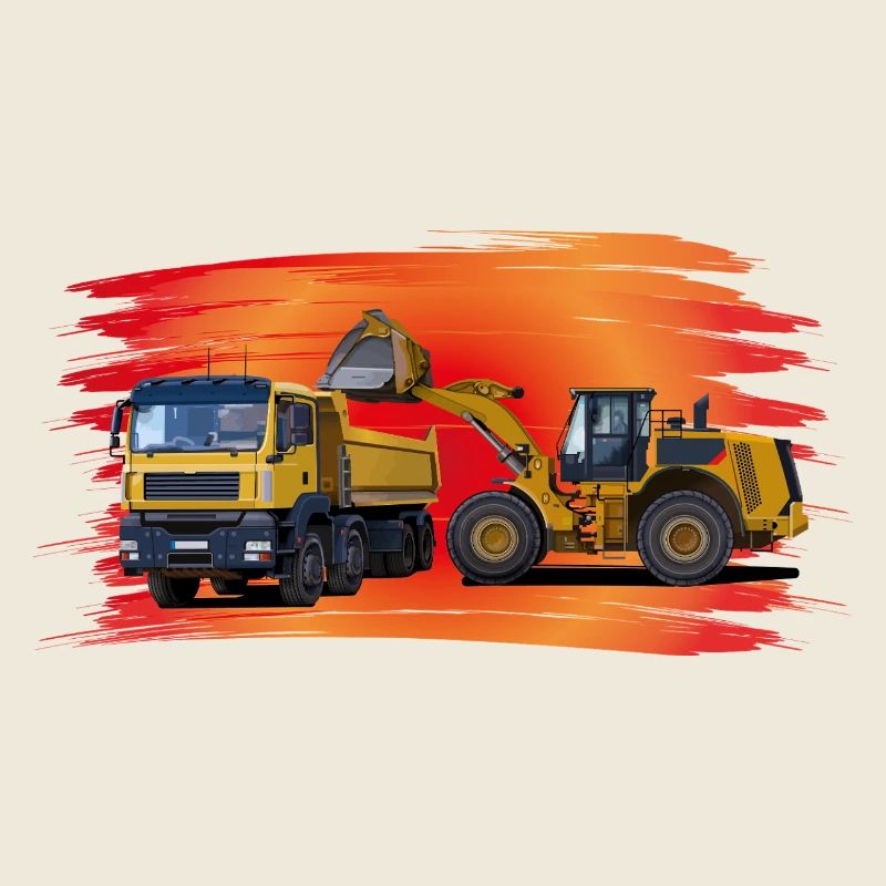 Laster und Bagger auf rot