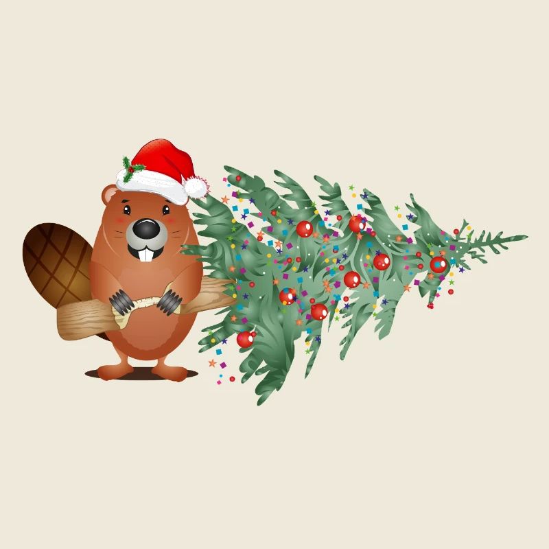 Mignon castor de Noël avec arbre de Noël