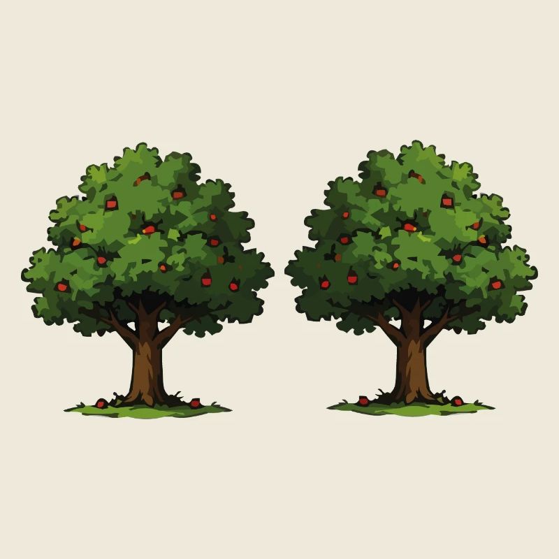 Double tree with red apples
