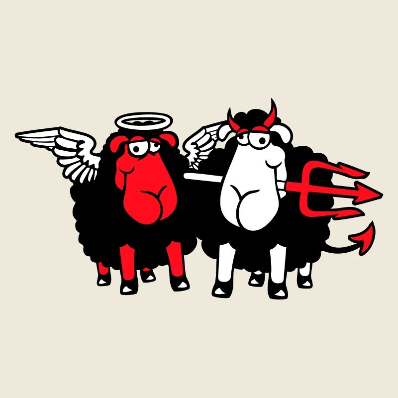 2 Sheep Angel Devil Satan Hell Evil Heaven Good