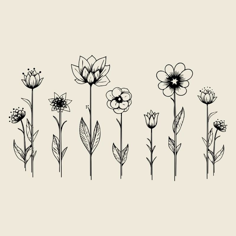Garden Flowers, Line Art, Minimalism, Summer, Fun