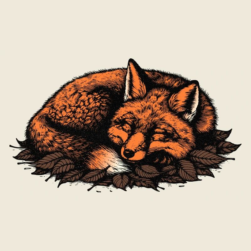 Sleeping fox on autumn leaves
