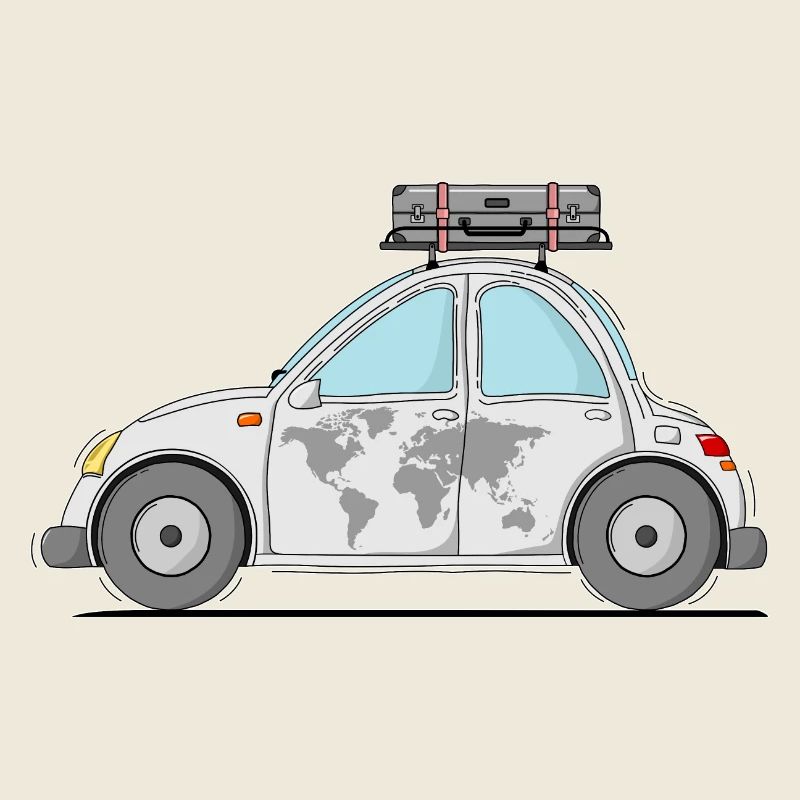 Car with Suitcase World Map Gray