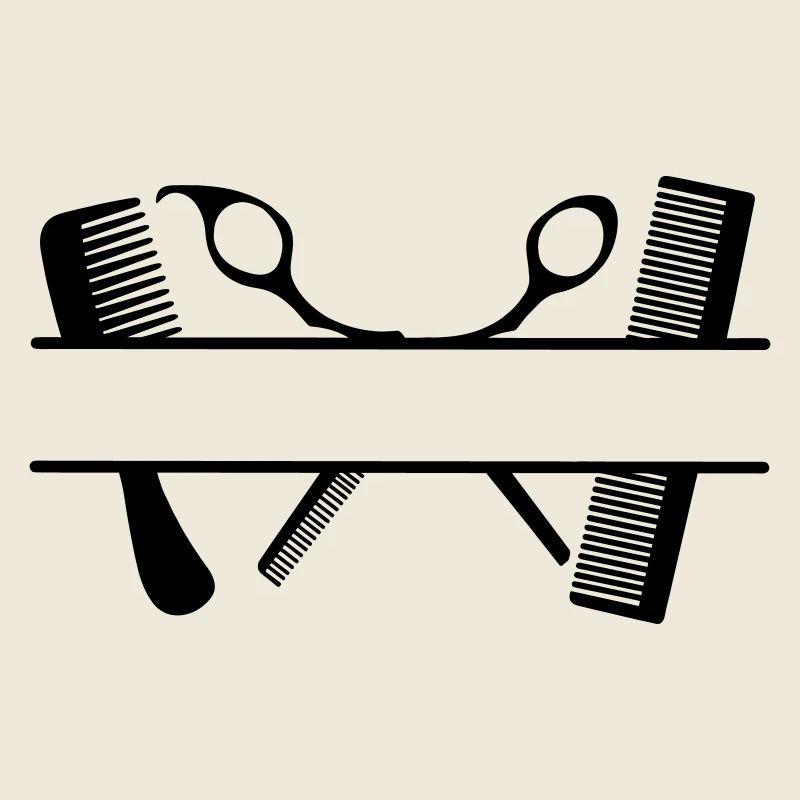 Two combs and scissors text banner